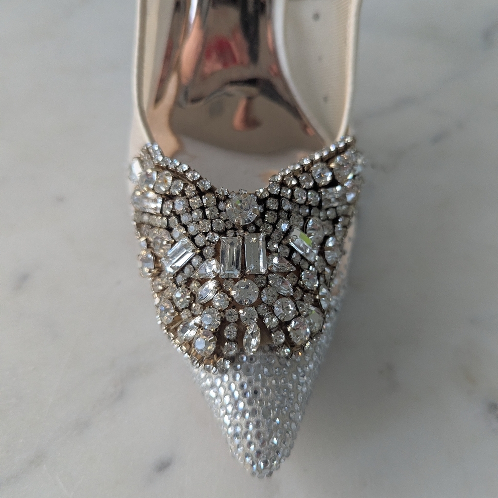 Badgley Mischka Quintana Rhinestone Satin Mesh Pumps Evening Wedding Heels - Picture 10 of 16